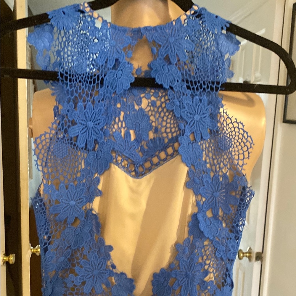 Saylor Blue Ruffled Tiered Mini Dress with high Neckline - Picture 9 of 12